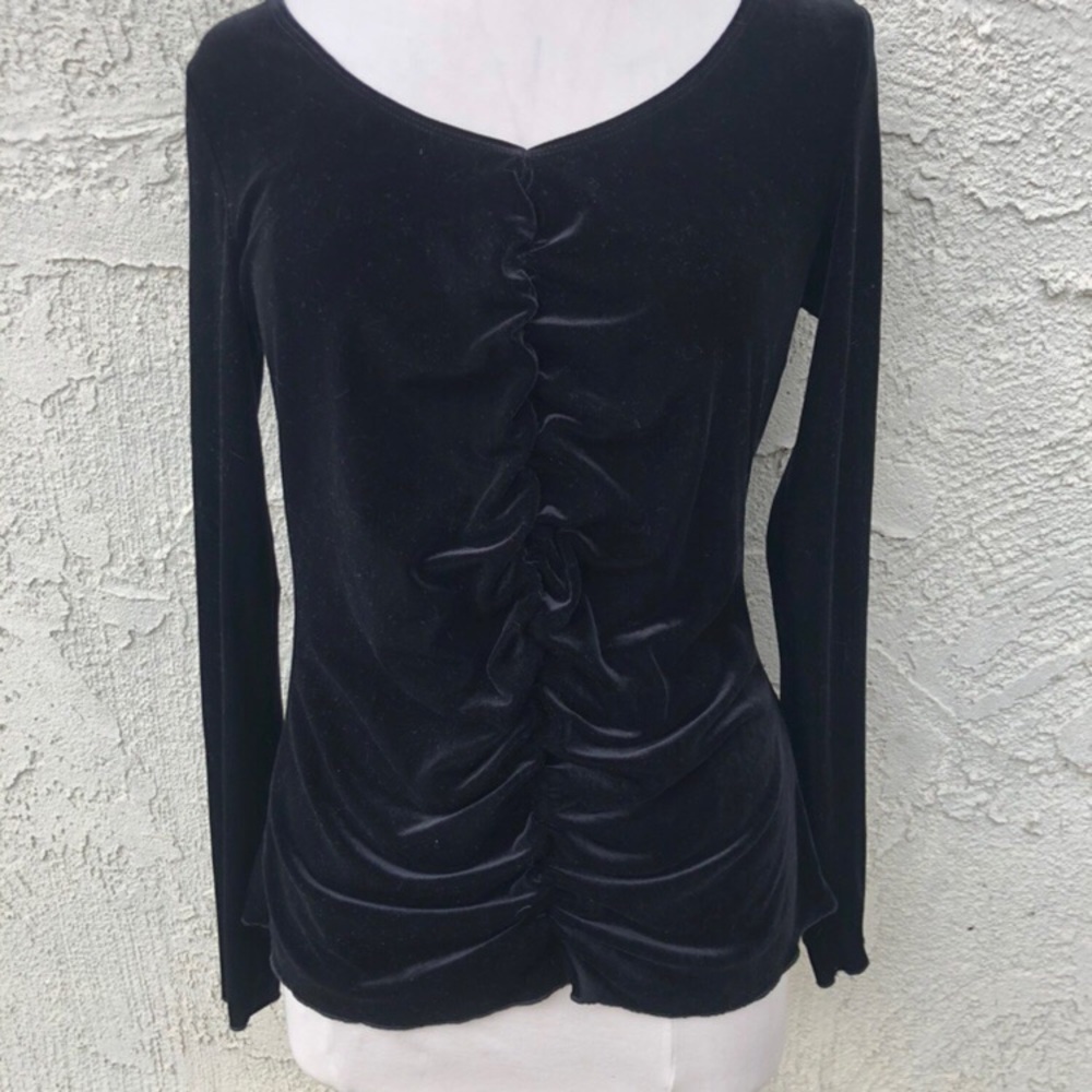 Black velvet ruched long sleeve top large